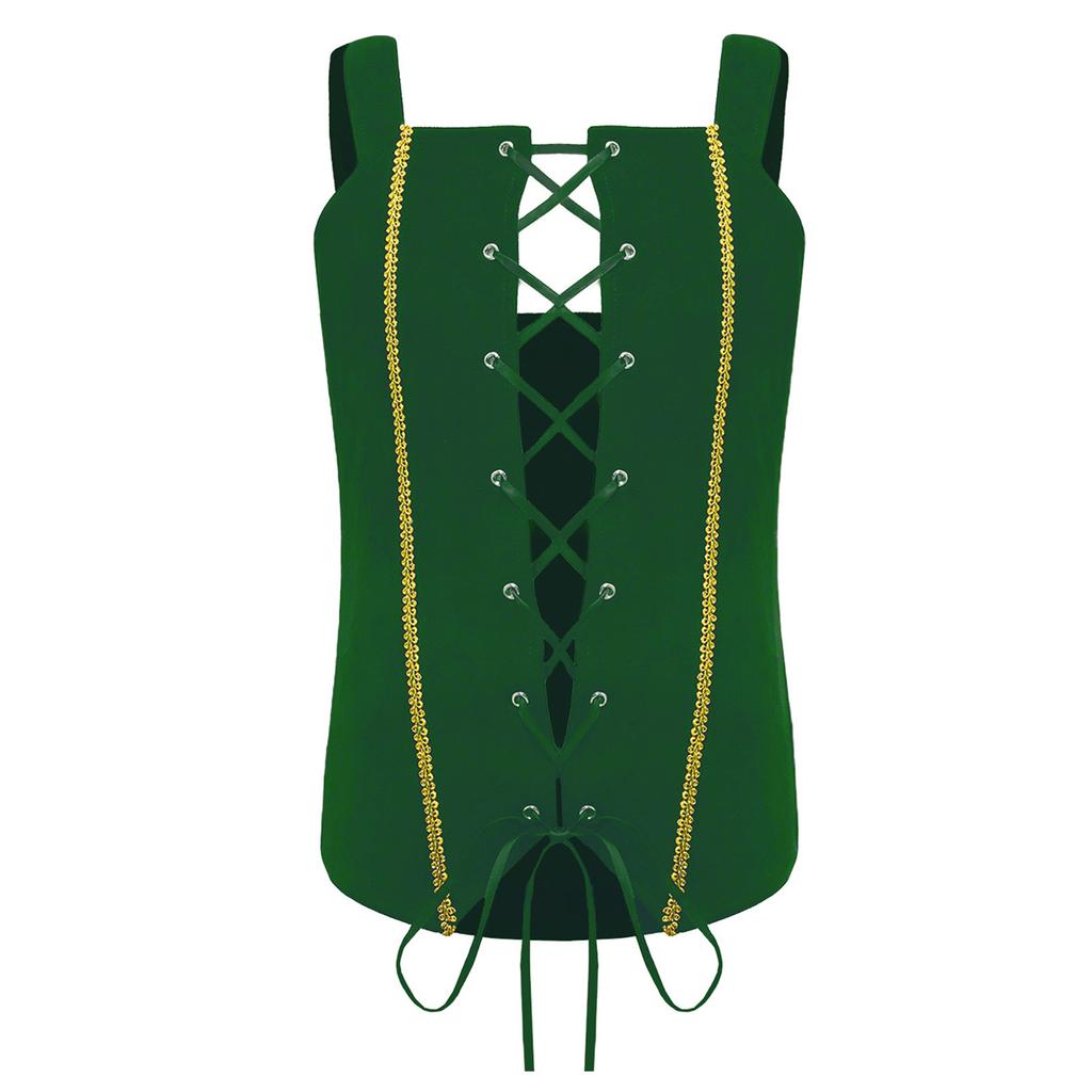 Girls Vintage Pirate Cosplay Vest Lace Up Gold Trim Suede Vest Victorian Costume Halloween Pirate Cosplay Costume