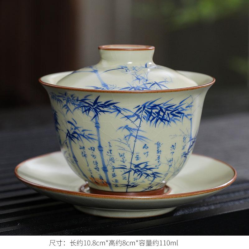 Handmade Ceramic Gaiwan Chinese Teacup Hand-painted Flowers Sancai Tea Tureen Travel Tea Bowl Porcelain Teaware Set Accessories