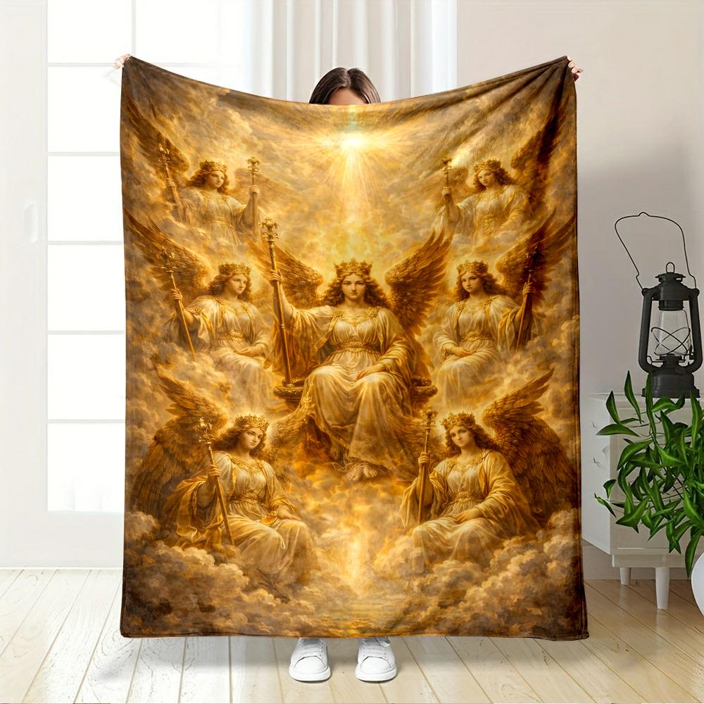 Heavenly Angels in Golden Light BlanketFlannel blanket for bedroom, living room, sofa, and nap