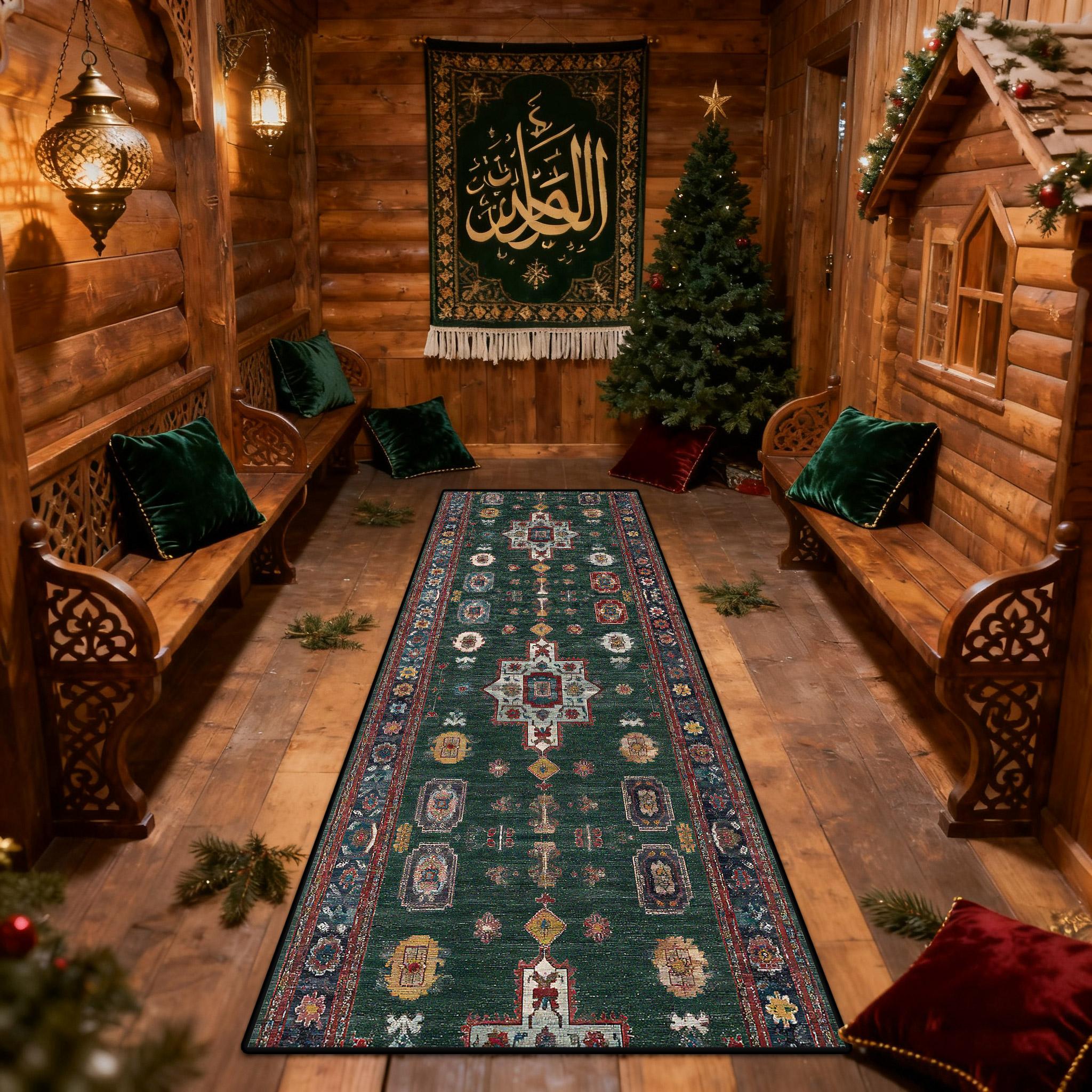 

Bohemian Classical Style Runner Corridor Carpet Lounge Christmas Tree Decoration Aisle Long Rugs Retro Wooden House Washable Mat 60x200cm
