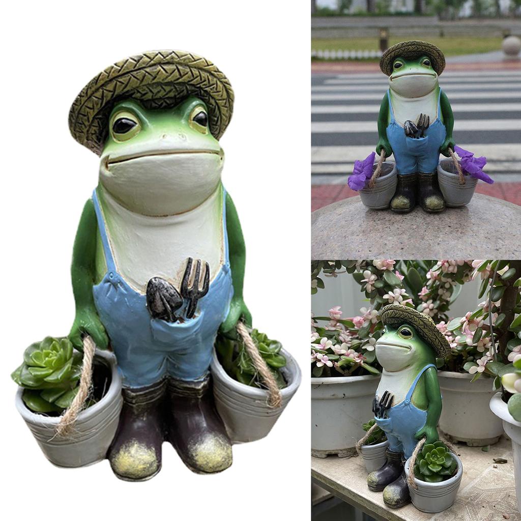 Garden Farming Frog Ornament Outdoor Resin Fun Animal Figurine Sculptures Decoration Suitable For Patios Lawn Yard Decor
