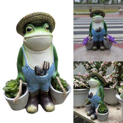Garden Farming Frog Ornament Outdoor Resin Fun Animal Figurine Sculptures Decoration Suitable For Patios Lawn Yard Decor