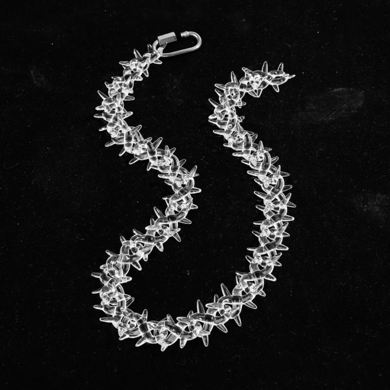 Rock Punk Acrylic Spikes Chain Necklace Clear Lock Pendant Jewelry Clear Thorns Necklace Suitable for Men and Women