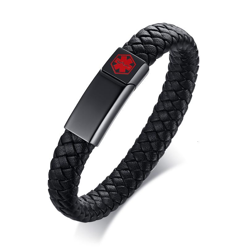 

Medical Alert ID Bracelets Stainless Steel Engravable DIABETES ALLERGY SOS Women Men Braided Leather Bracelet TYPE 1 DIABETES