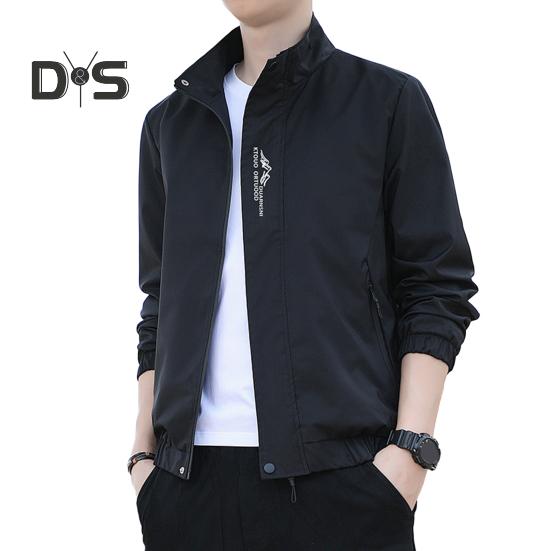 

Мужская весенне-осенняя повседневная куртка, пальто с воротником-стойкой и длинным рукавом, с вышивкой и буквенным принтом, на молнии, тонкая верхняя одежда, ветровка L чёрный