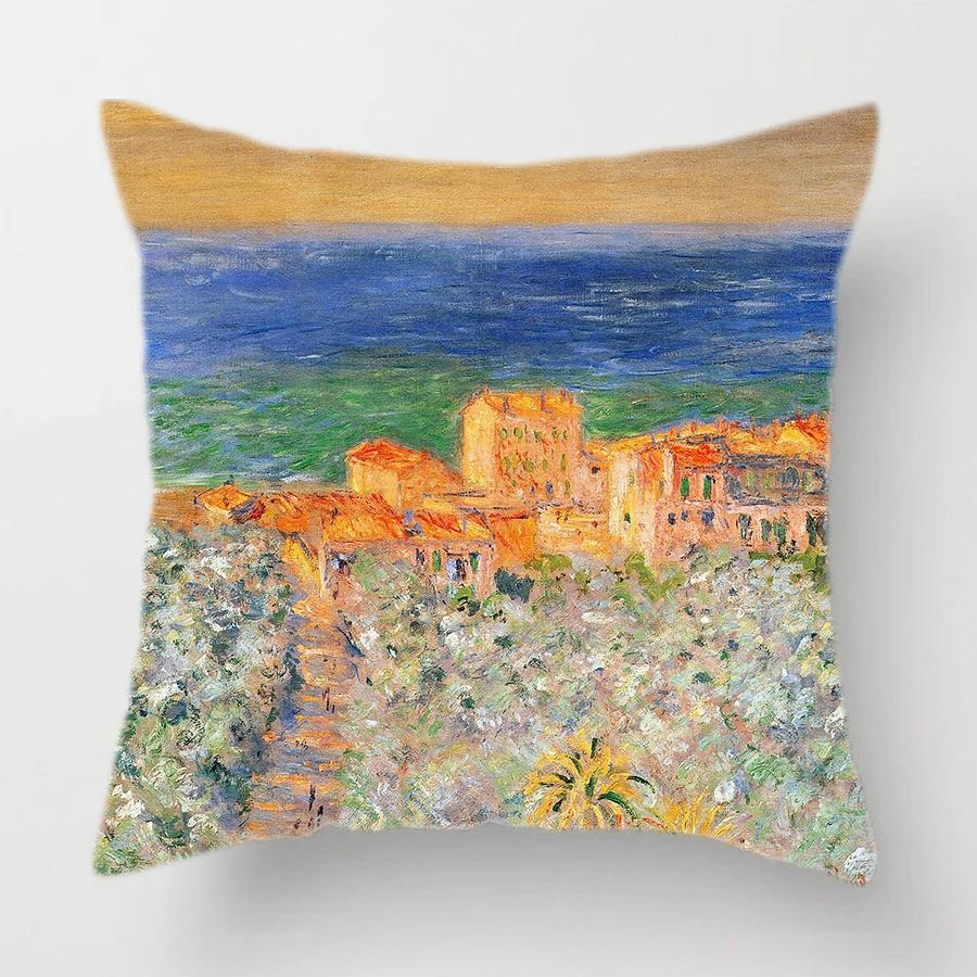 Oil Painting Throw Decorative Pillow Case Landscape Painting Polyester Printing Cushion Cover Sofa Bedroom Chair Home Decor