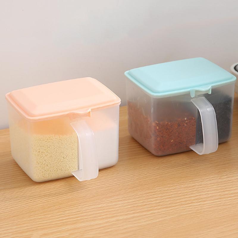 2 Grids Seasoning Box Transparent Lid Salt Pepper Seasoning Jar Household Sugar Condiments Storage Container Kitchen Gadgets