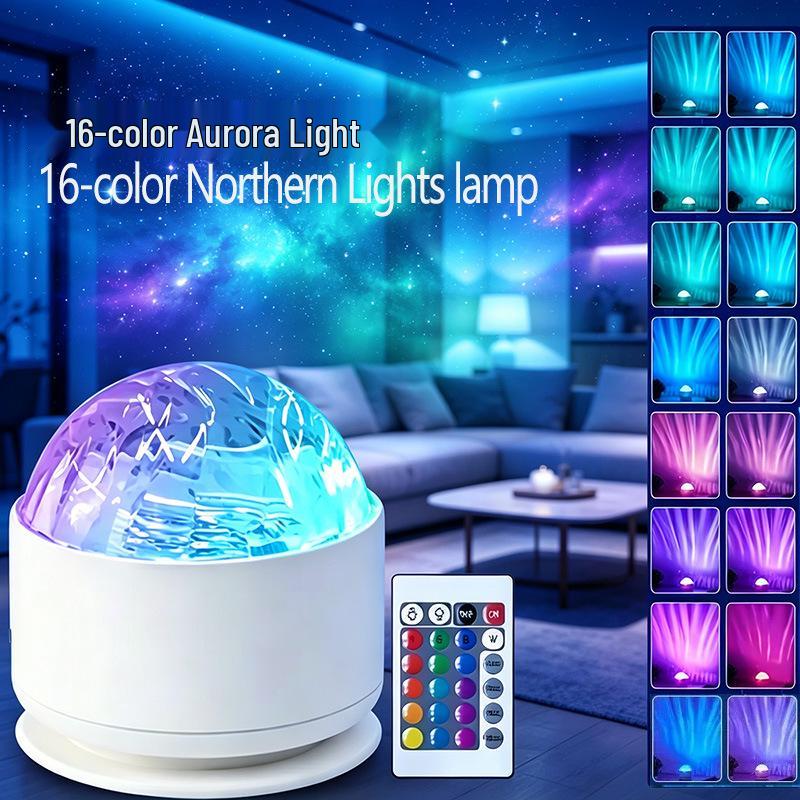 Aurora Water Ripple Rotating Night Light Projector - Romantic Starry Sky Atmosphere Lamp for Bedroom