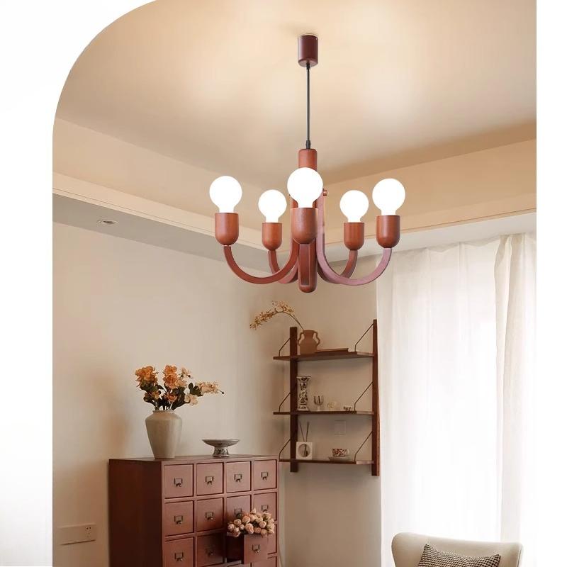 Nordic Retro Wooden Personalized Chandelier red wood pendant lamp for Nursery Childroom Bedroom Living Room Lighting Home Decor