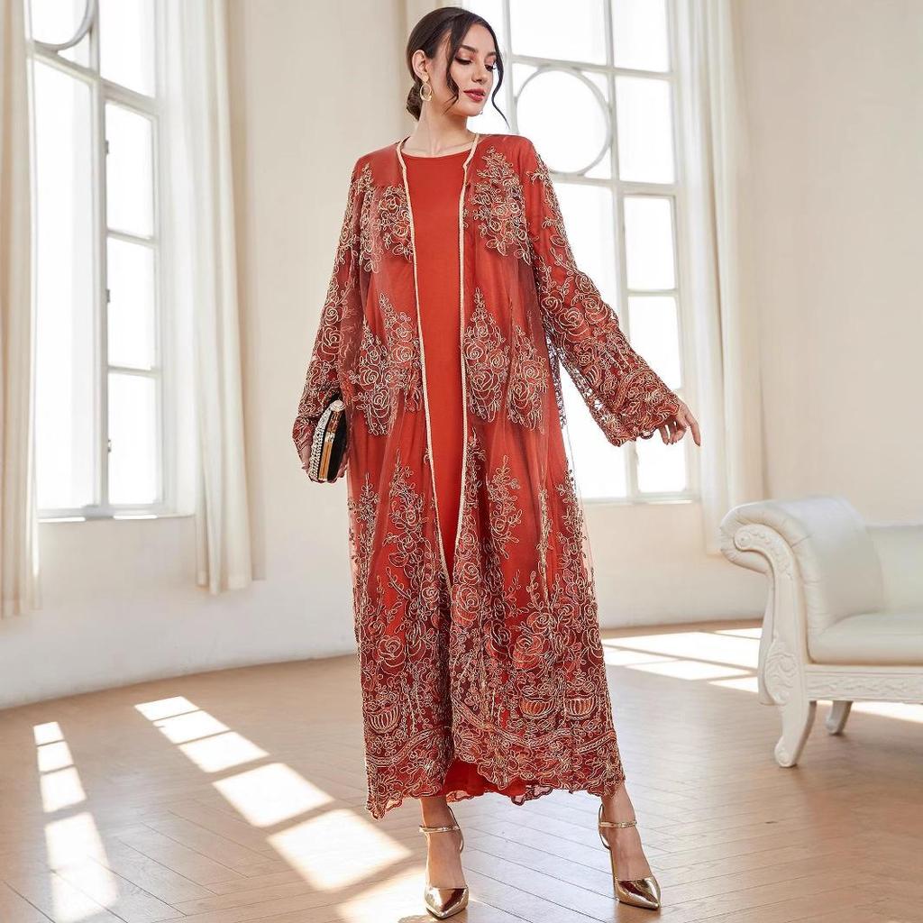 2025 Muslim Women's Spring/Summer Lace Embroidery Cardigan Robe