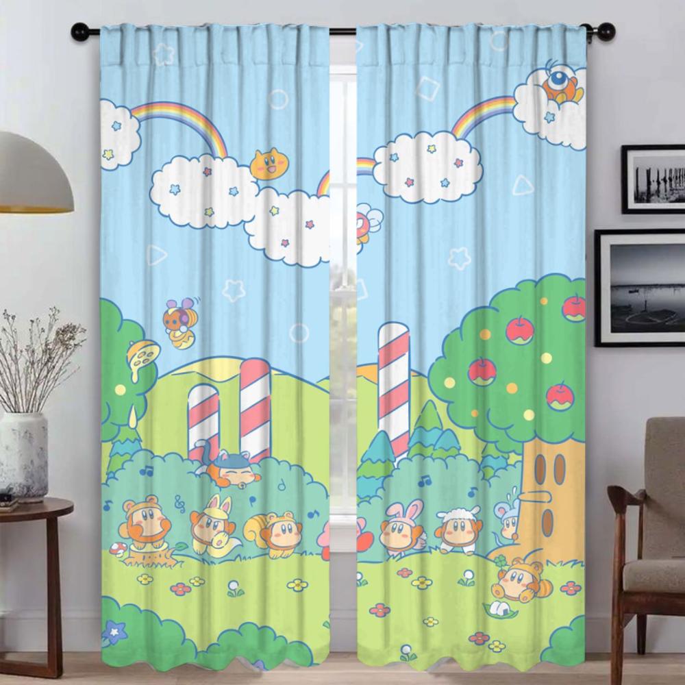 Window Curtain for Room 2 Panel Kawaii Cartoon K-KirbyS Kitchen Curtains Shades Tulle for Bedroom Home Interior Curtains Living