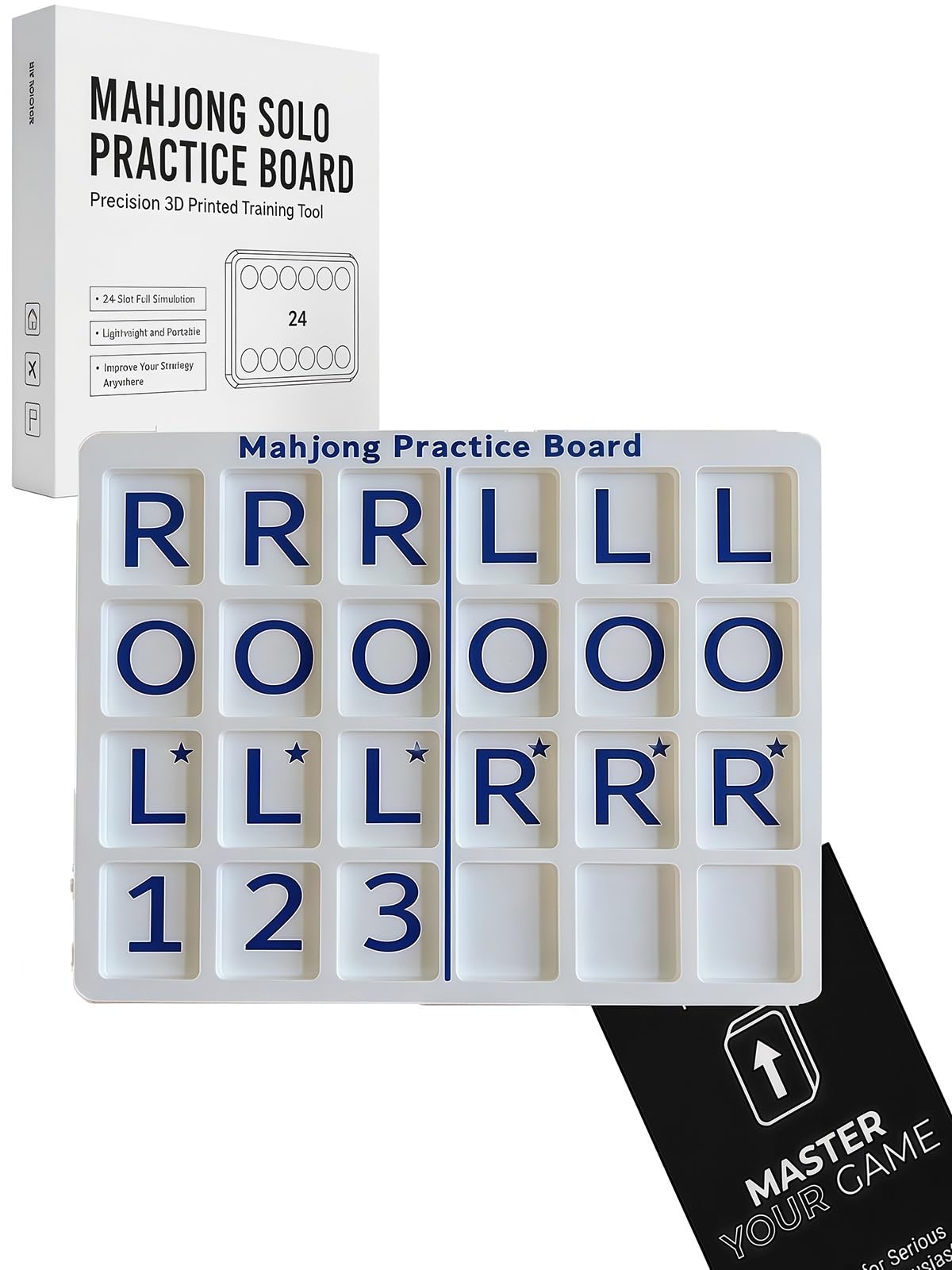 Mahjong Solo Practice Board, Compatible with American Mahjong Tiles with 24 Slots, 3D Printed Portable Mahjong Practice Board for Strategy Training синий