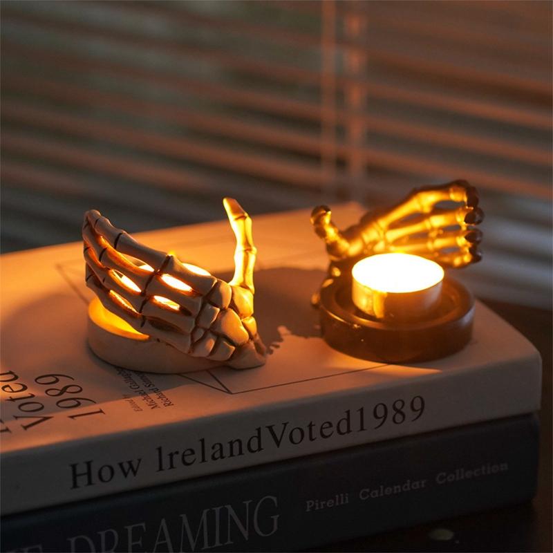 Skeleton Hand Candlestick Holder Gothic Skeleton Statue For Halloween Home Decor Unique Resin Skull Figures Decorations