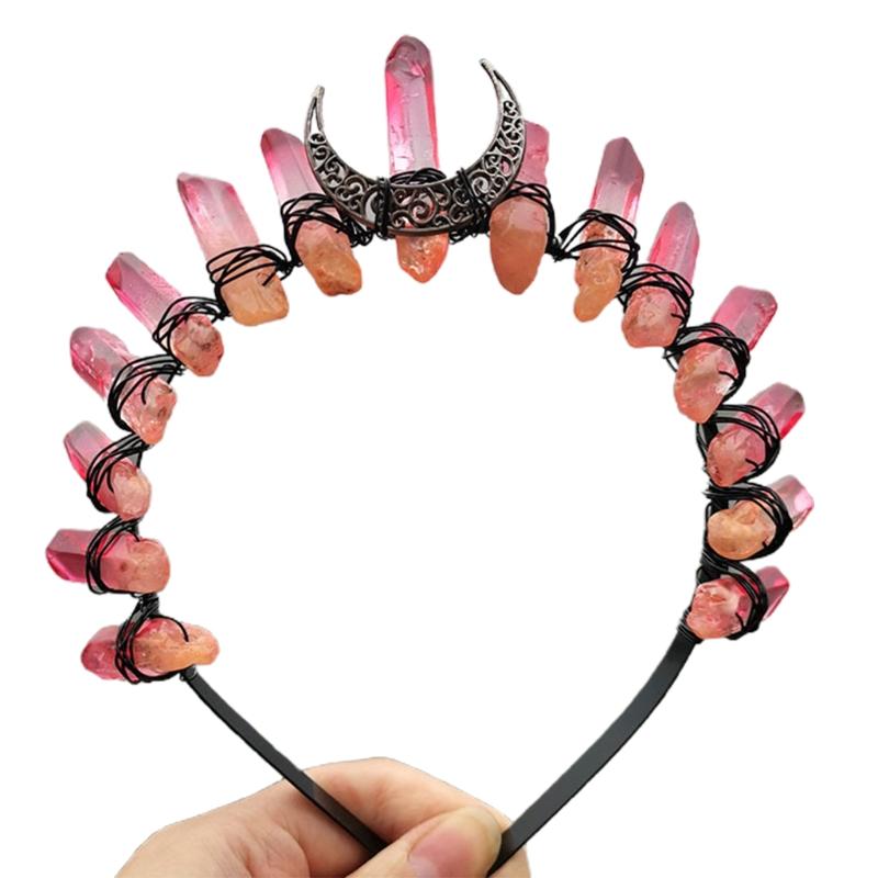 Quartz Crystal Crown Handmade for Head Hoop Luxury for Head Accessory Gothic Baroque Vintage Headwear for Parties Festiv