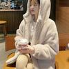 2025 Women's Winter Mid-Length Hooded Faux Fur Coat - Loose Thick Lambswool