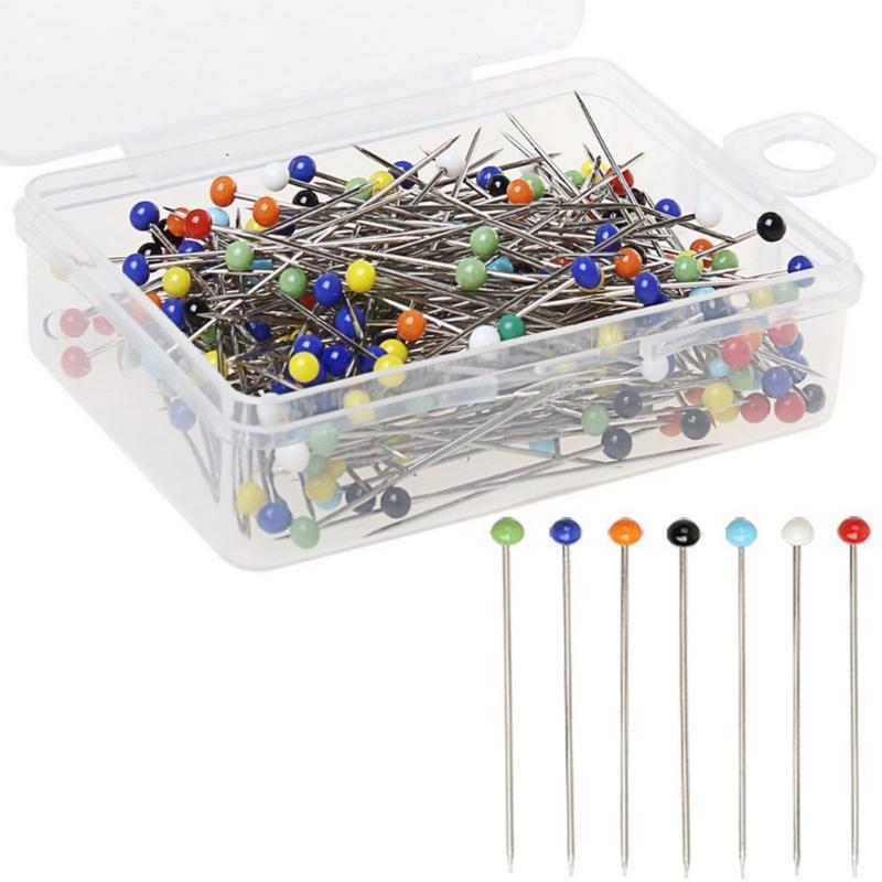 500PCS 4mm Round Glass Head Sewing Pins With Storage Box Mixed Color Dressmaking Pins For Quilting and Pattern Making