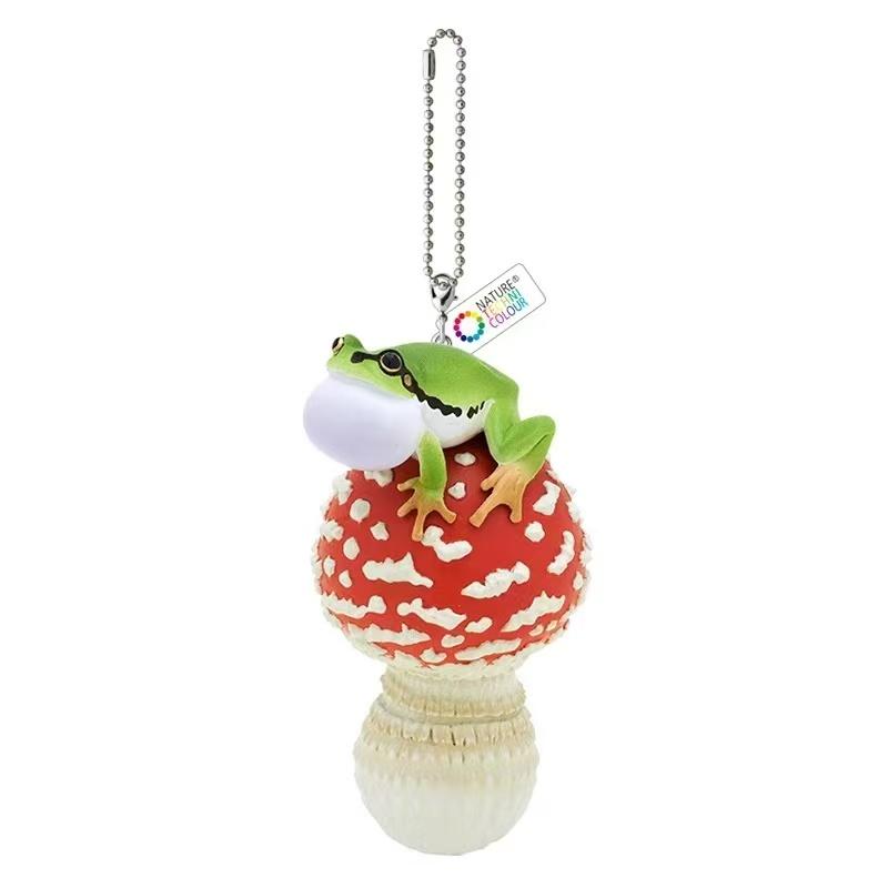 Frog and Mushroom Gashapon Toys Lovely Creative Simulation Mushroom Rain Frog Ornament Pendant Action Figure Toys