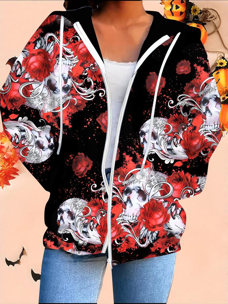 Halloween 3D Tištěný Kardigan s Kapucí Plus Size Podzim Zima Retro