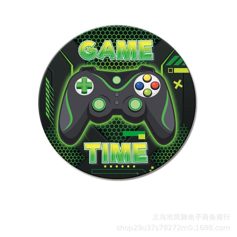 Green Gamepad Theme Game Style Birthday Party Supplies Disposable Paper Plate Tablecloth Tableware Arrangement