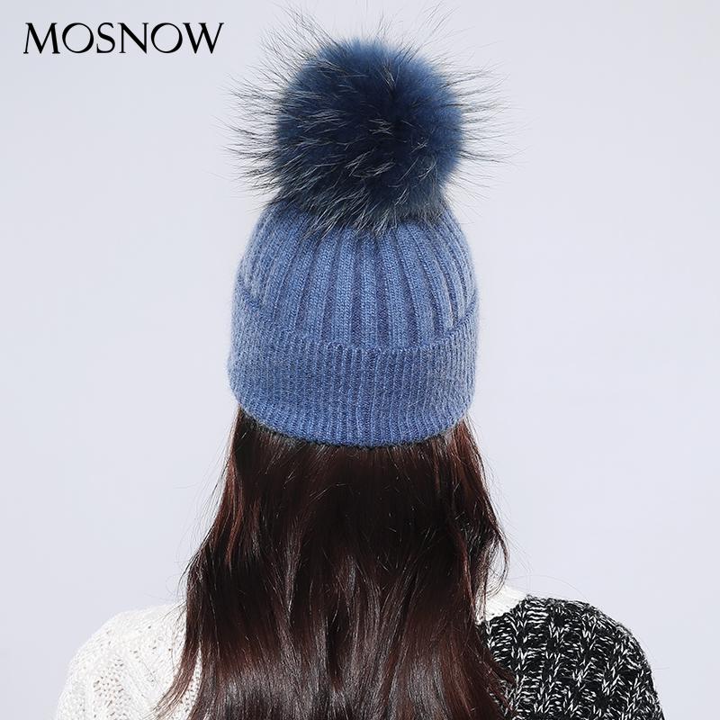 Fur Pompom Skullies Beanies Cotton Wool 