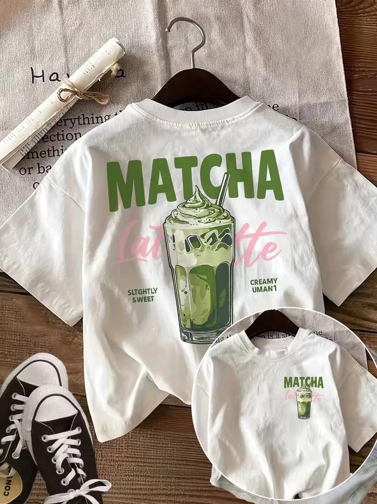 Matcha Latte Retro Iced Coffee Graphic TShirt Coffee Lover Aesthetic Print Loose Crew Neck Short Sleeve Casual Daily Top