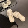 Lambskin Double-belt Bread Slippers Women's Outer Wear 2025 Summer Casual Thick-soled Heightening Sandals