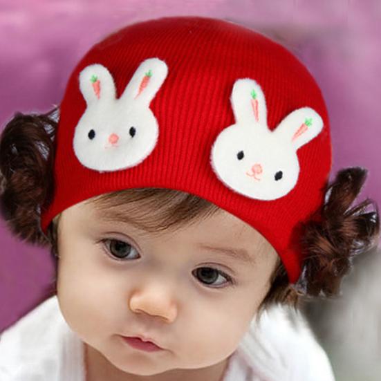 Cute Rabbit Animal Baby Girls Boys Woolen Yarn Knit Wig Hat Skull Cap Beanie