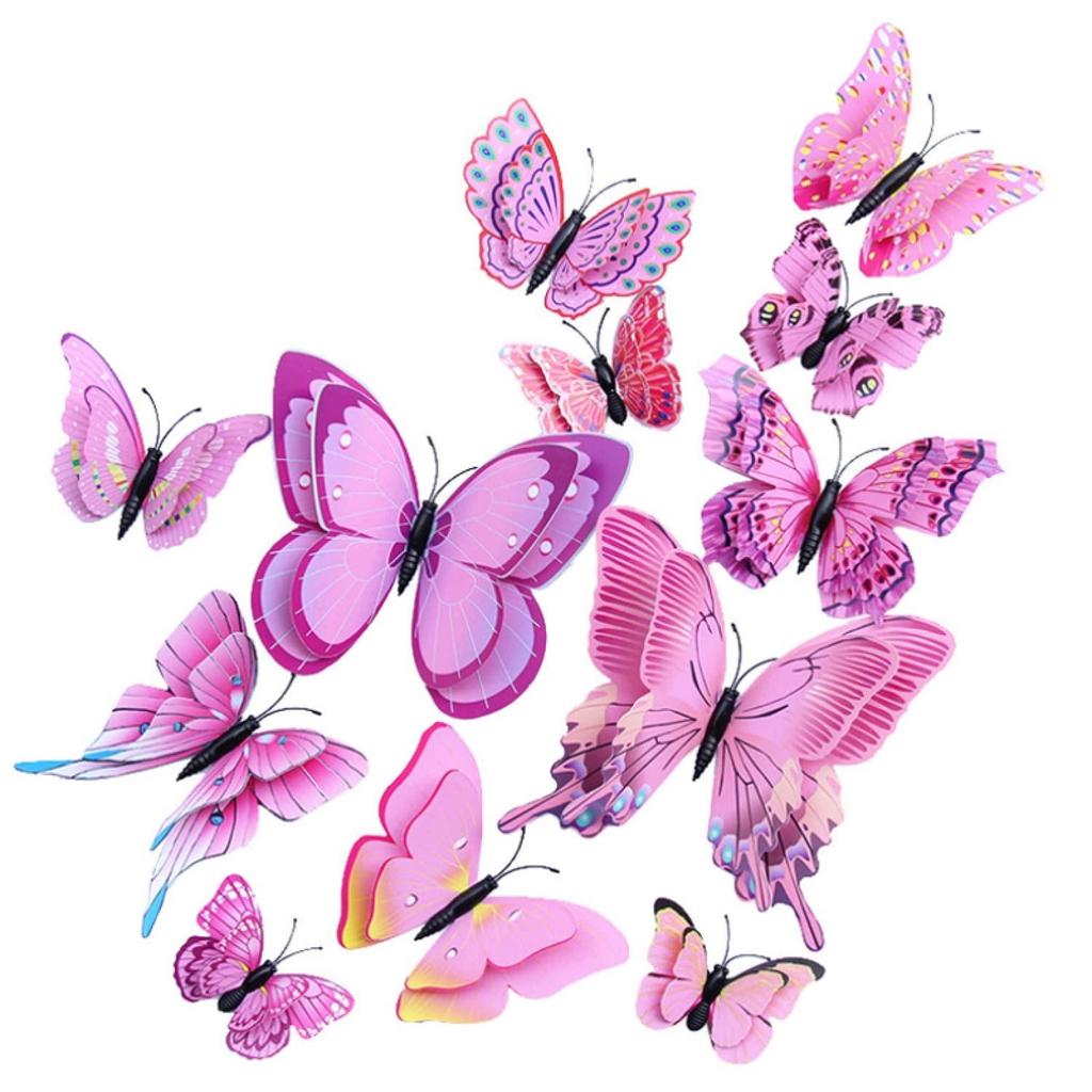 Light Pink 3D Magnet Butterefly Butterfly Stickers for Wall, Butterflies Stickers, Self Adhesive Home Décor Wall Sticker (Set of 12)