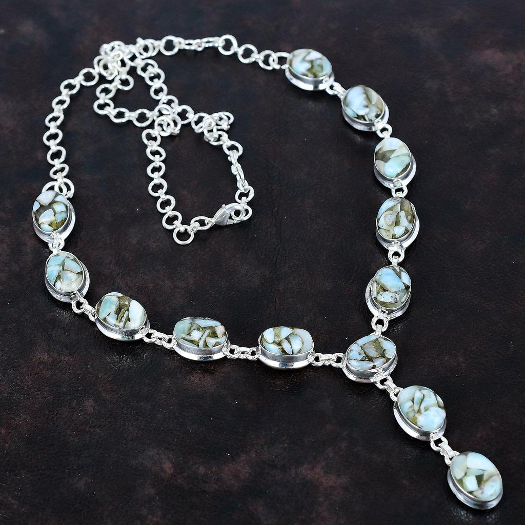 Copper Larimar Necklace Gemstone Necklace Antique Jewelry 925 Sterling Silver Necklace Handmade Adjustable Chain Necklace Birthstone Jewelry