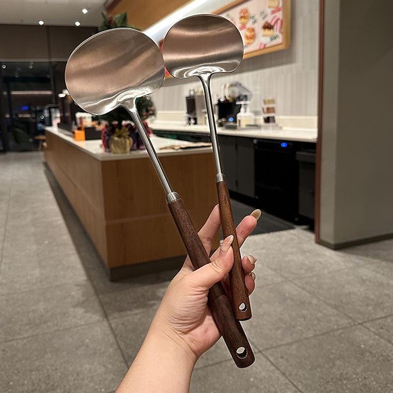 Nerezová špachtle Houbová lopatka s dřevěnou rukojetí Prodloužená vařečka Proti opaření Varná lopatka Kuchyňské náčiní