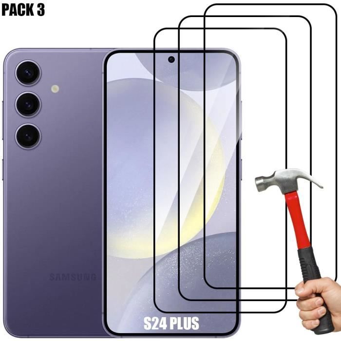 Verre trempé intégral pour samsung galaxy s24 plus - booling - pack de 3 - noir - résistant aux rayures