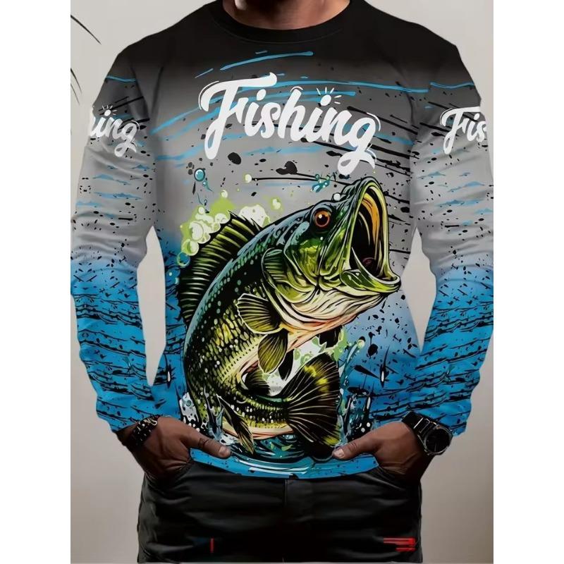 Men's O Neck Long Sleeves Full Body Fish Pattern Moisture Absorption Quick-Drying Fishing Hiking Bicycles Sports 3D T-Shirts