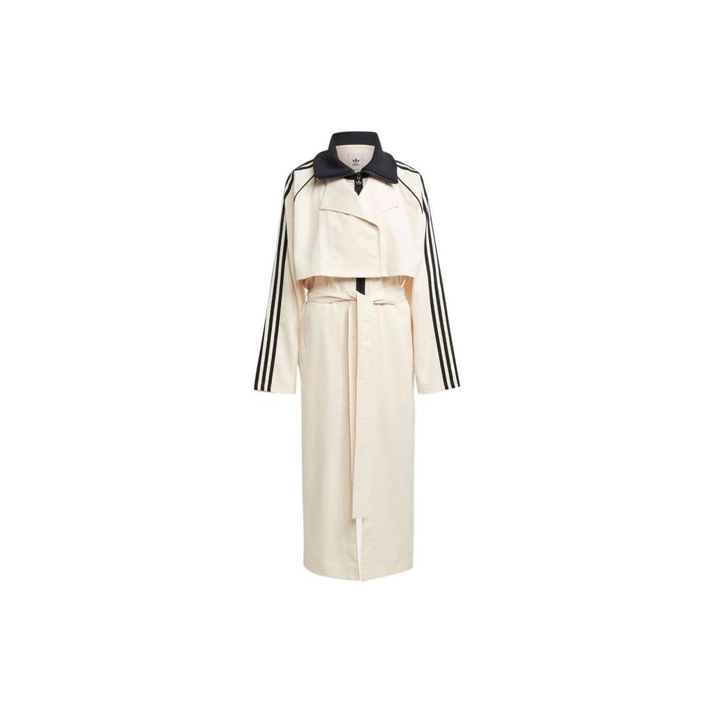 Adidas Originals Trefoil Sidestripe Enkeltspent Belte Lang Trenchcoat Dame Yttertøy Hvit IC5588