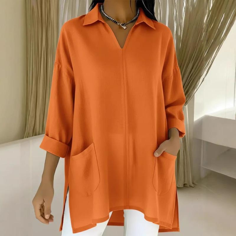 New Spring Women's Solid Color Simple and Versatile Loose Side Slit Mid-length Shirt