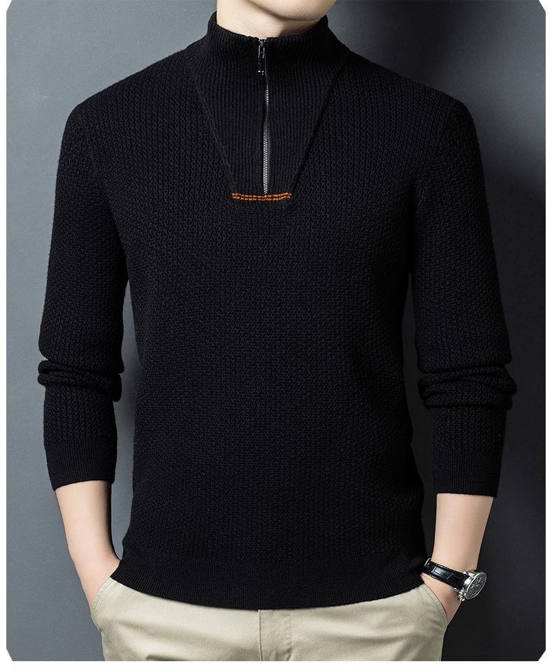 Men's Plus Size Trendy Half-Zip Wool Sweater: Autumn/Winter Fleece Pullover, Warm Casual Knit.