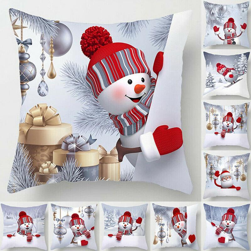 Snowman Christmas Cushion Cover Merry Christmas Decorations for Home 2026 Cristmas Sofa Decor Navidad Xmas Gifts New Year 2026