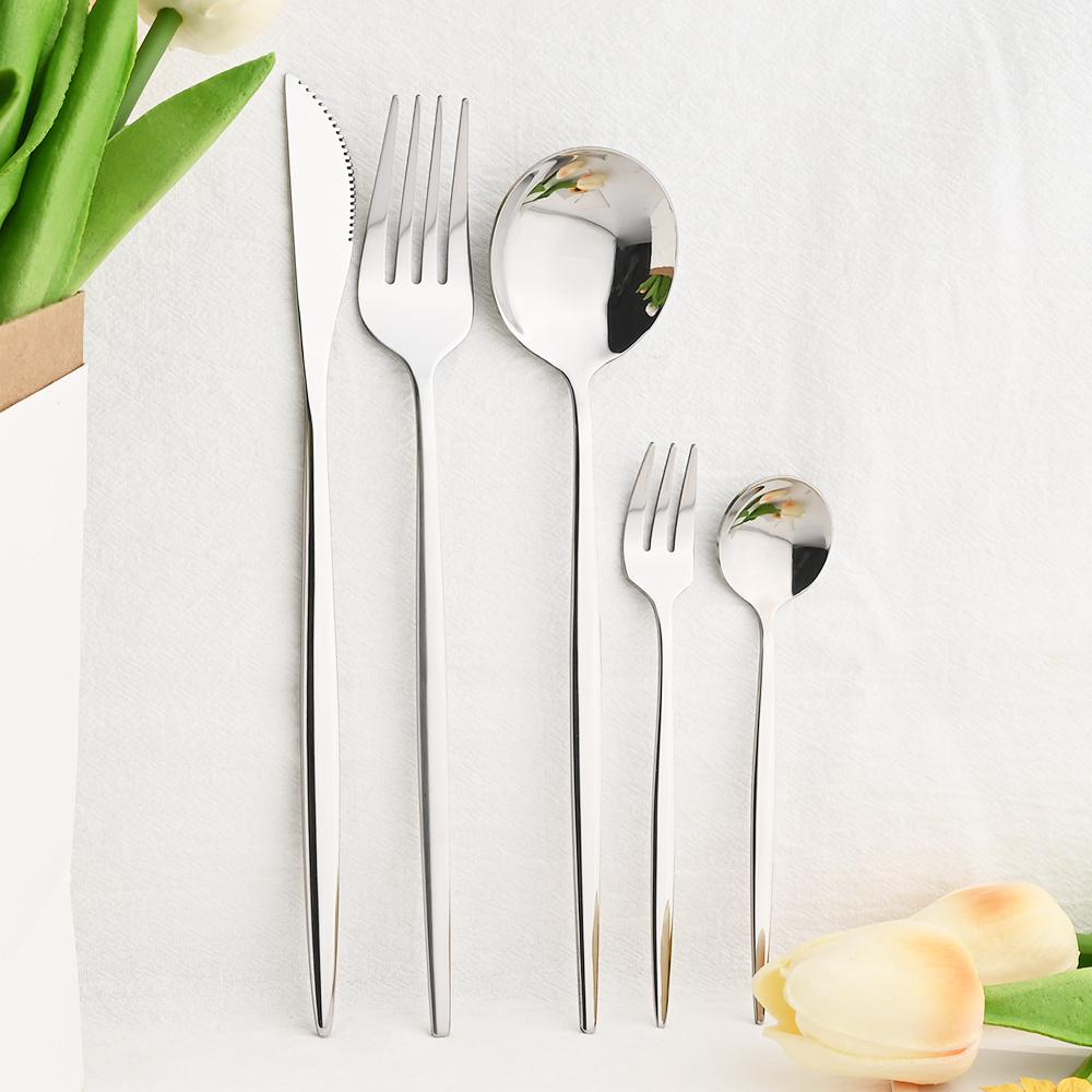 6People Gold Cutlery Set Mirror Stainless Steel Dinnerware Set Knife Cake Fork Tea Spoon Silverware Flatware Party Western Kitchen Tableware