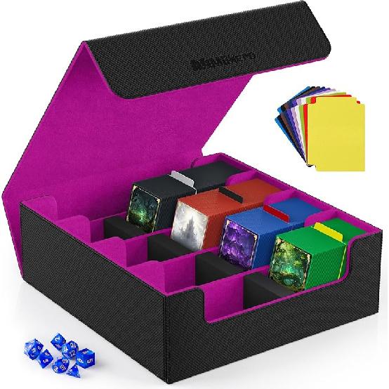 Mlikero Card Deck Case for Trading Cards 1800+, Trading Card Storage Box with 10 Dividers and 3 Foam Stoppers, Leather Magnetic Closure Commander