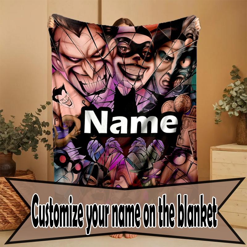 Custom Name Personalized Batman Print Blanket, Home Decor, Bedroom, Sofa, Camping, Couch, Gifts for Birthday Christmas