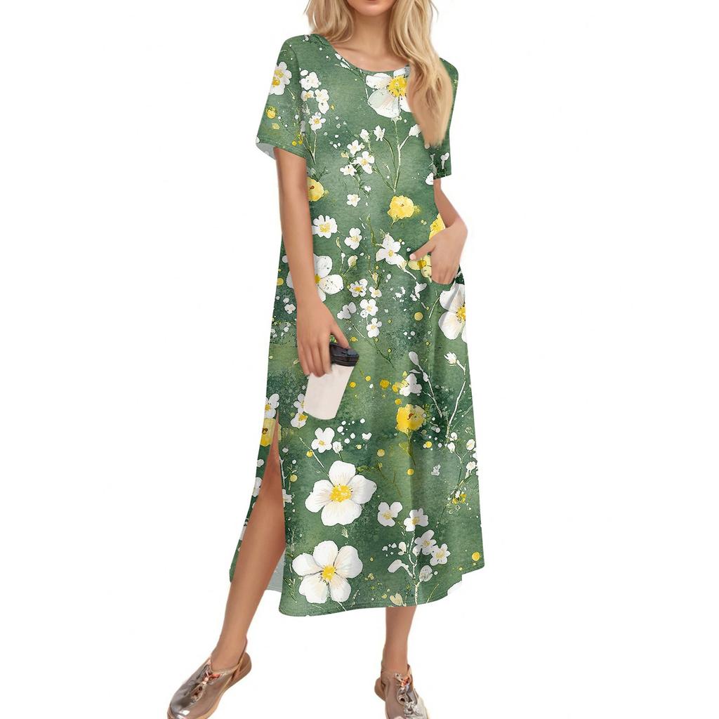 Ladies' Fashionable Summer Retro Floral Print Dress, Casual Beach Dress, Slender Vacation Dress