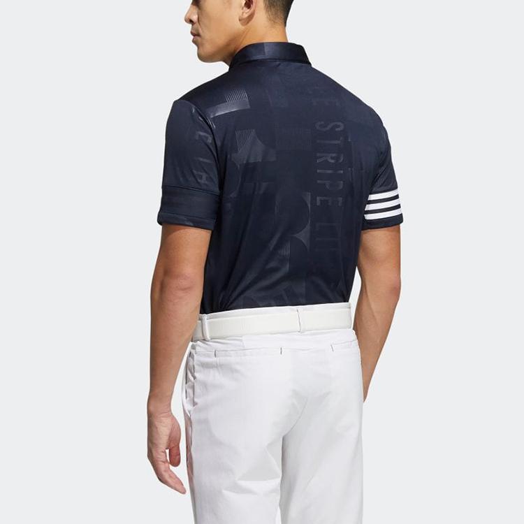Adidas Striped Print Logo Short Sleeve Button Polo Men Tops Blue HA0227