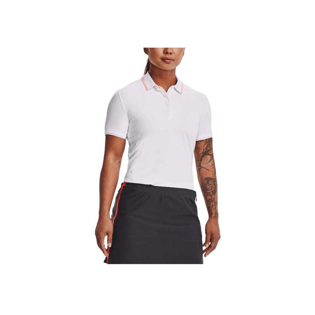 Under Armour Striped Pullover Polo Shirt Women Tops White 1370132-100