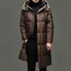 Brand 2025 Men's Winter Hooded Over-the-Knee Long Down Jacket with Fleece Lining