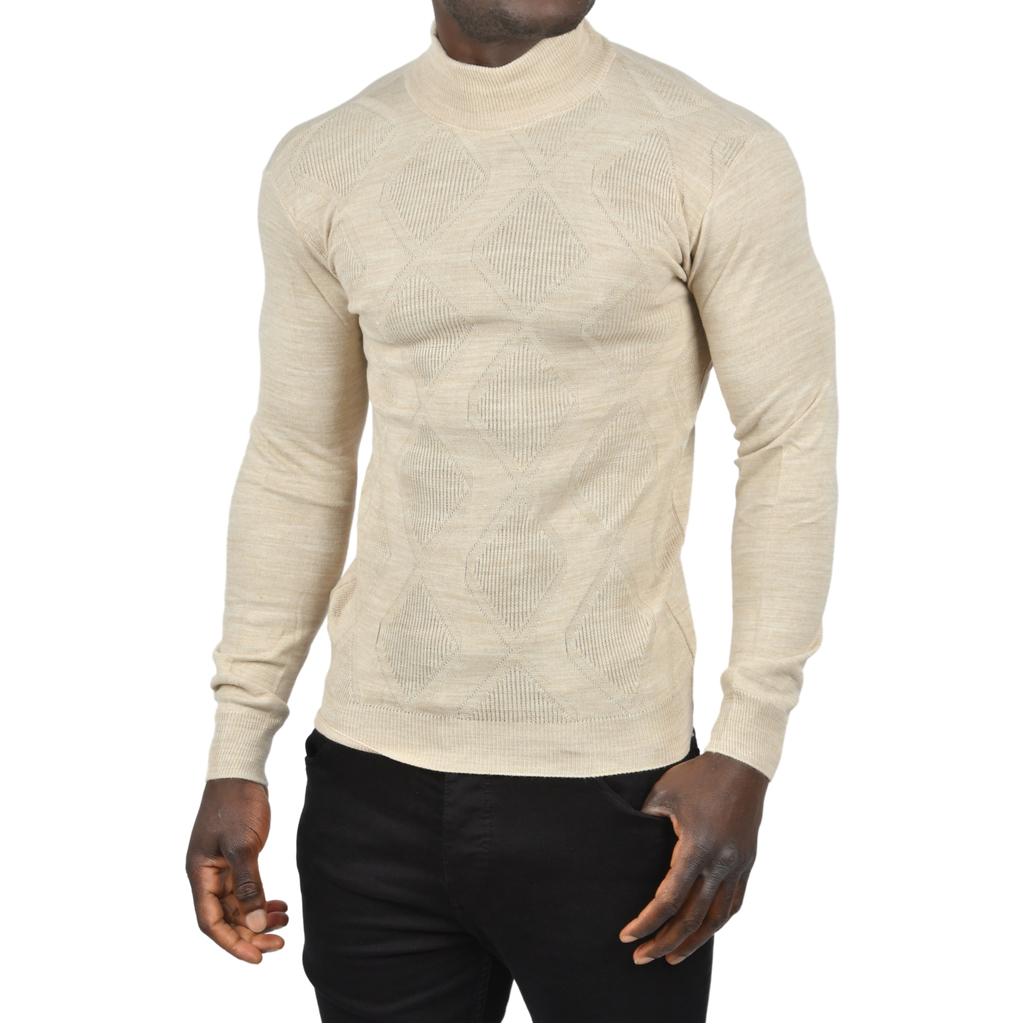 DeepSEA Baklava Desenli Slim Fit Yarım Balıkçı Yaka Triko Boğazlı Kazak 2505511