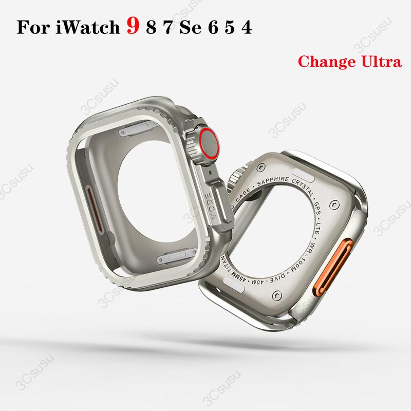 Metall-Stoßfängergehäuse für Apple Watch 45 mm 44 mm Schutzrahmenabdeckung für iWatch Serie 9 8 7 6 5 4 SE Wechsel zu Ultra 2 49 mm