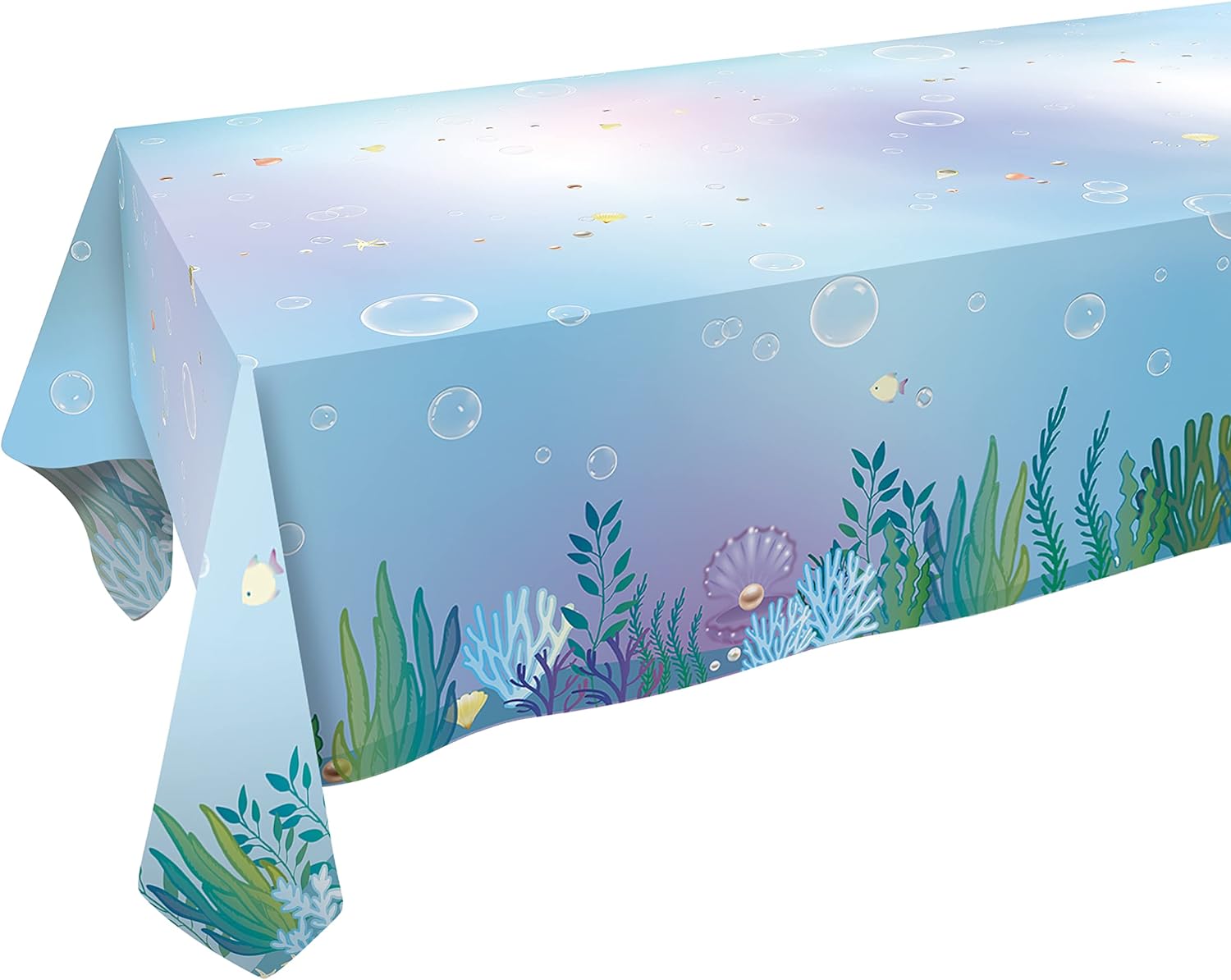 Nappes Rectangulaires Thème Sous-Marin Couvre-Tables Petite Sirène pour Décoration de Fête d'Anniversaire Mariage Piscine Plage Océan Enfants 140x240cm
