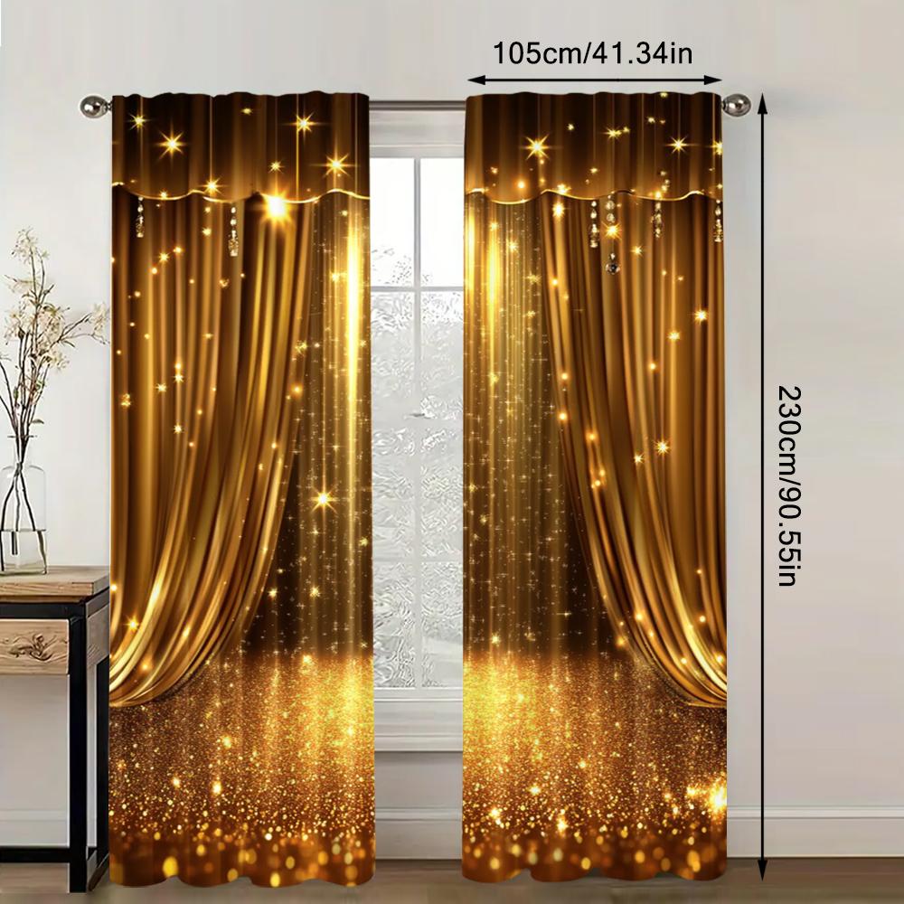 2pc,  Window Drapes Luxurious Golden Theater Stage Versatile Fabric,Without Electricity Summer Party Decorations Use for Hotel