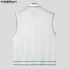 INCERUN Men Lapel Neck Sleeveless Buttons Up Stitching Semi-Sheer Casual Tank Tops