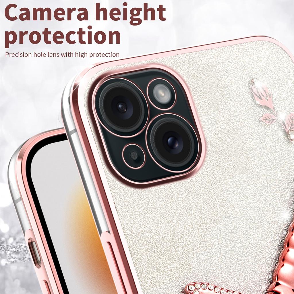 KADEM For iPhone 14 Case Dragonfly Kickstand TPU Flowers Glitter Phone Cover