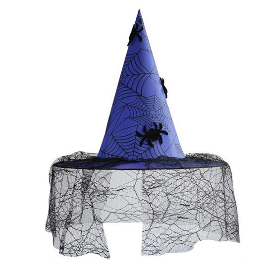 Creative Halloween Night Headgear Witch Hat, with Lace Mesh And Simulated Spiders, Gothic Decorative Spider Web Hat Style Costume Accessory,